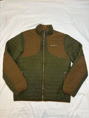 Eddie Bauer MicroTherm StormDown Field Jacket Two Tone Olive Green Ripstop Brown